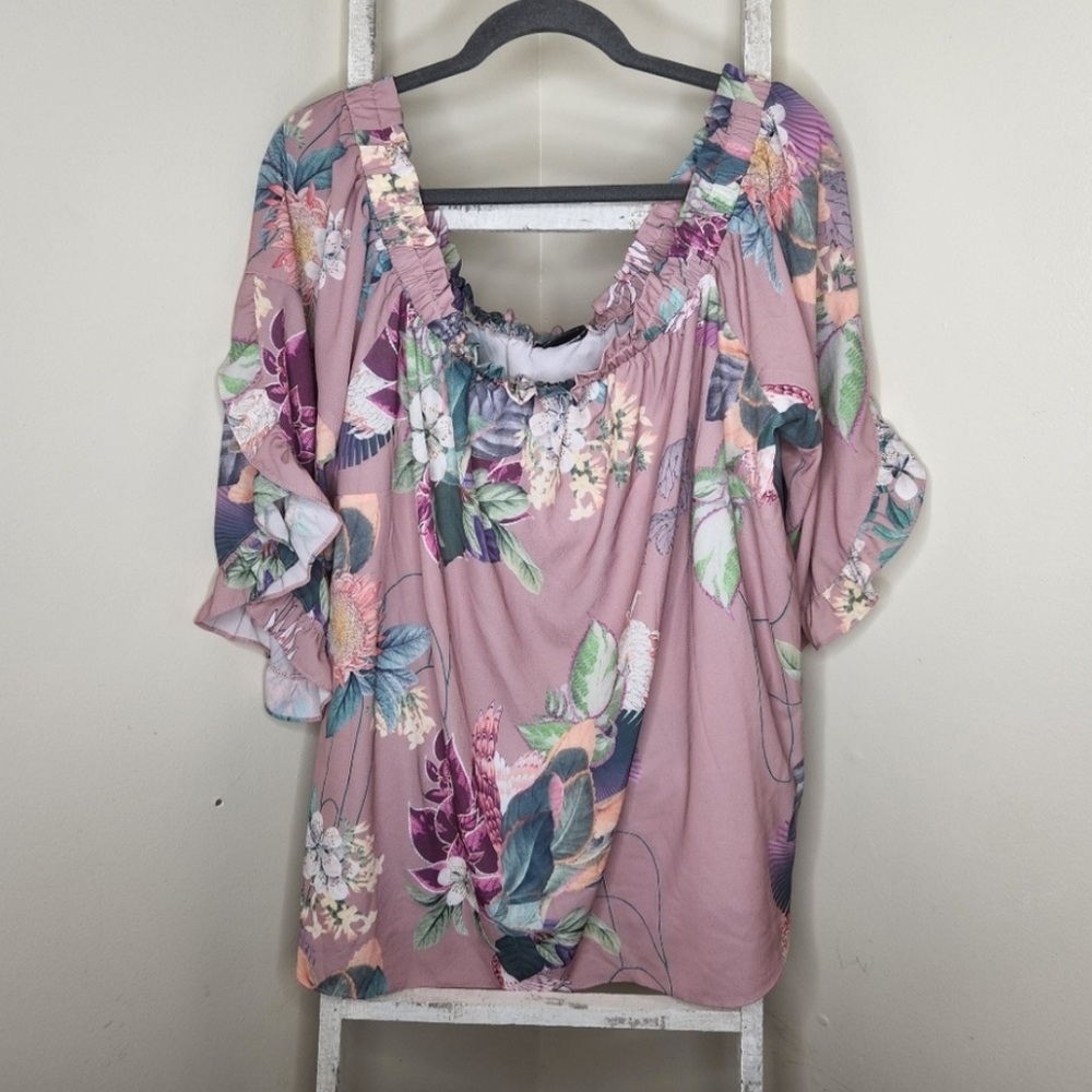 City Chic womens size 24 XXL floral ruffle sleeve off shoulder plus size - Picture 1 of 7